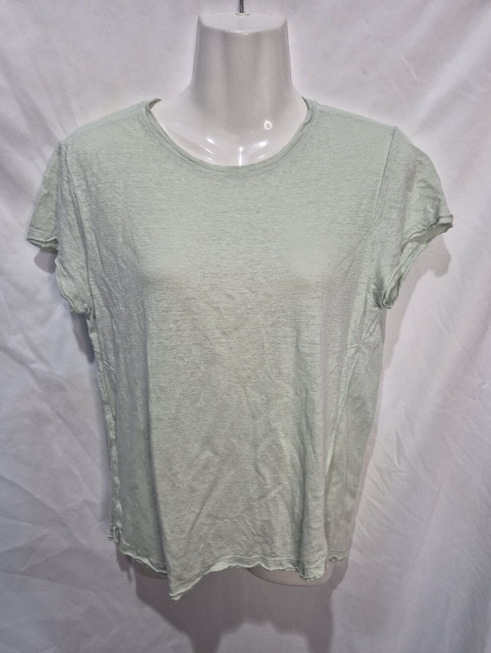 FRAME Aloe 100% Organic Linen Tee Mint Green Raw Edge T-Shirt S